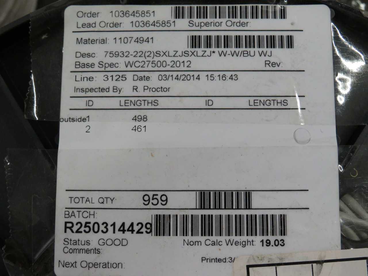 Nexans M27500-22SB2V73 Aerospace Wire 900 Ft W-W/Bu T190498 - ELECTRICAL WIRE