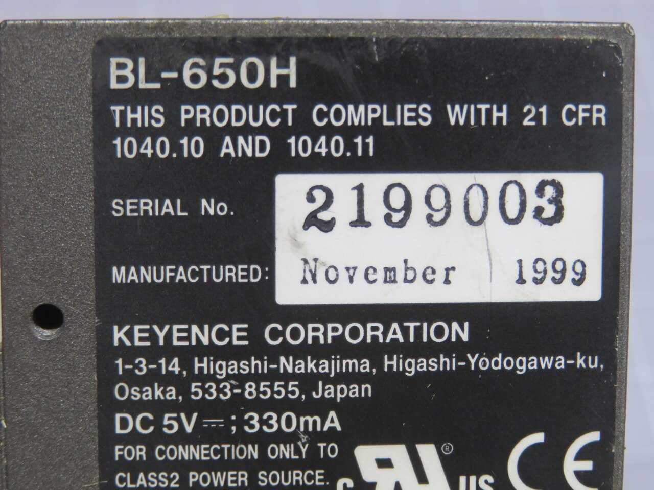 KEYENCE BL-U1 BL-650H POWER SUPPLY W SCANNER - AUTOMATION & CONTROLS