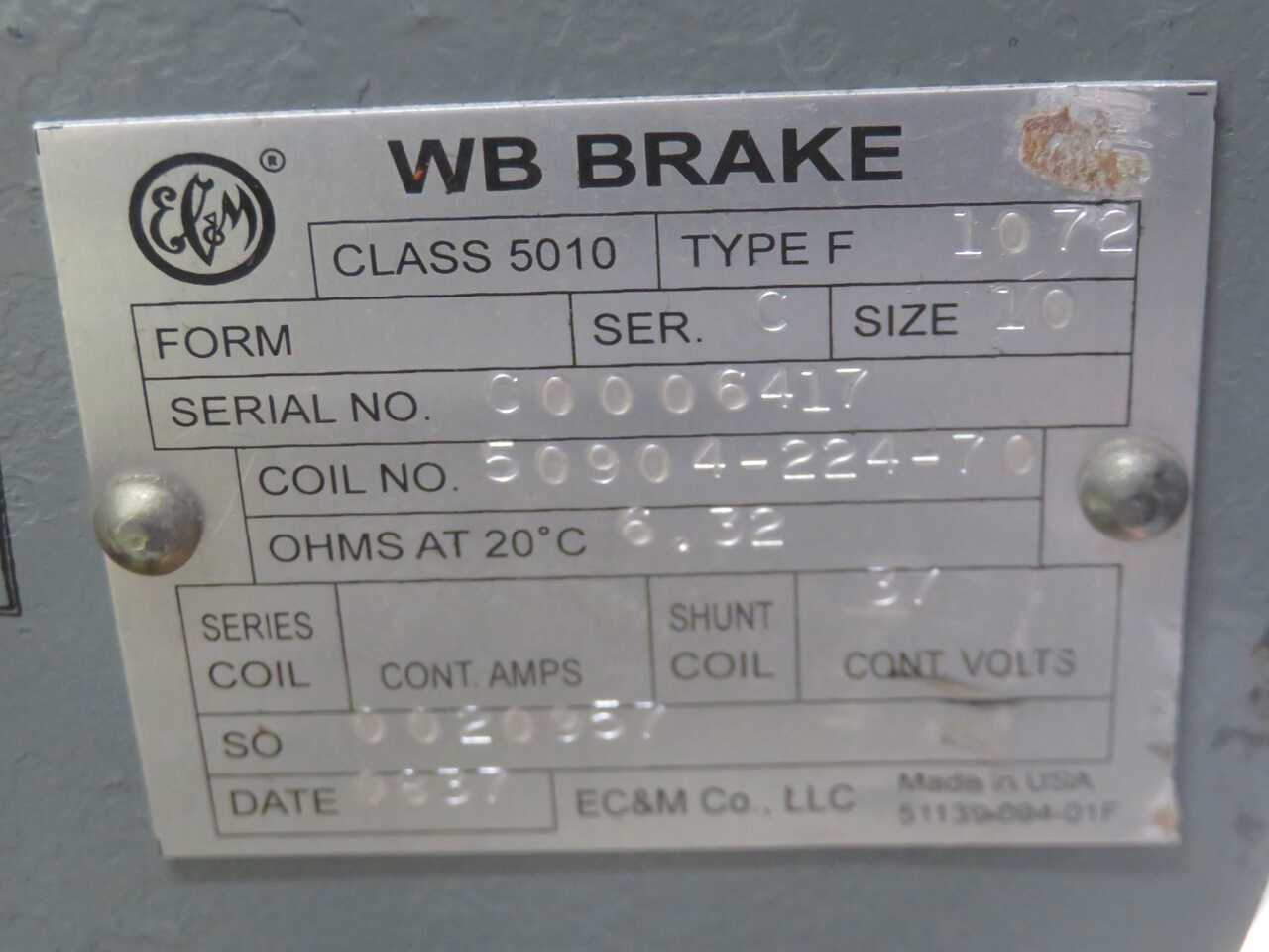 EC&M 1072 WB BRAKE T269921 - BRAKES & CLUTCHES