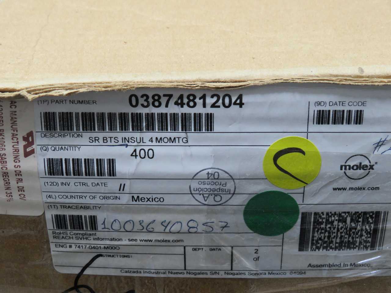 LOT OF 390 MOLEX 0387481204 SR BTS INSUL 4 MOMTG TERMINAL BLOCKS T165325 - TERMINAL BLOCKS