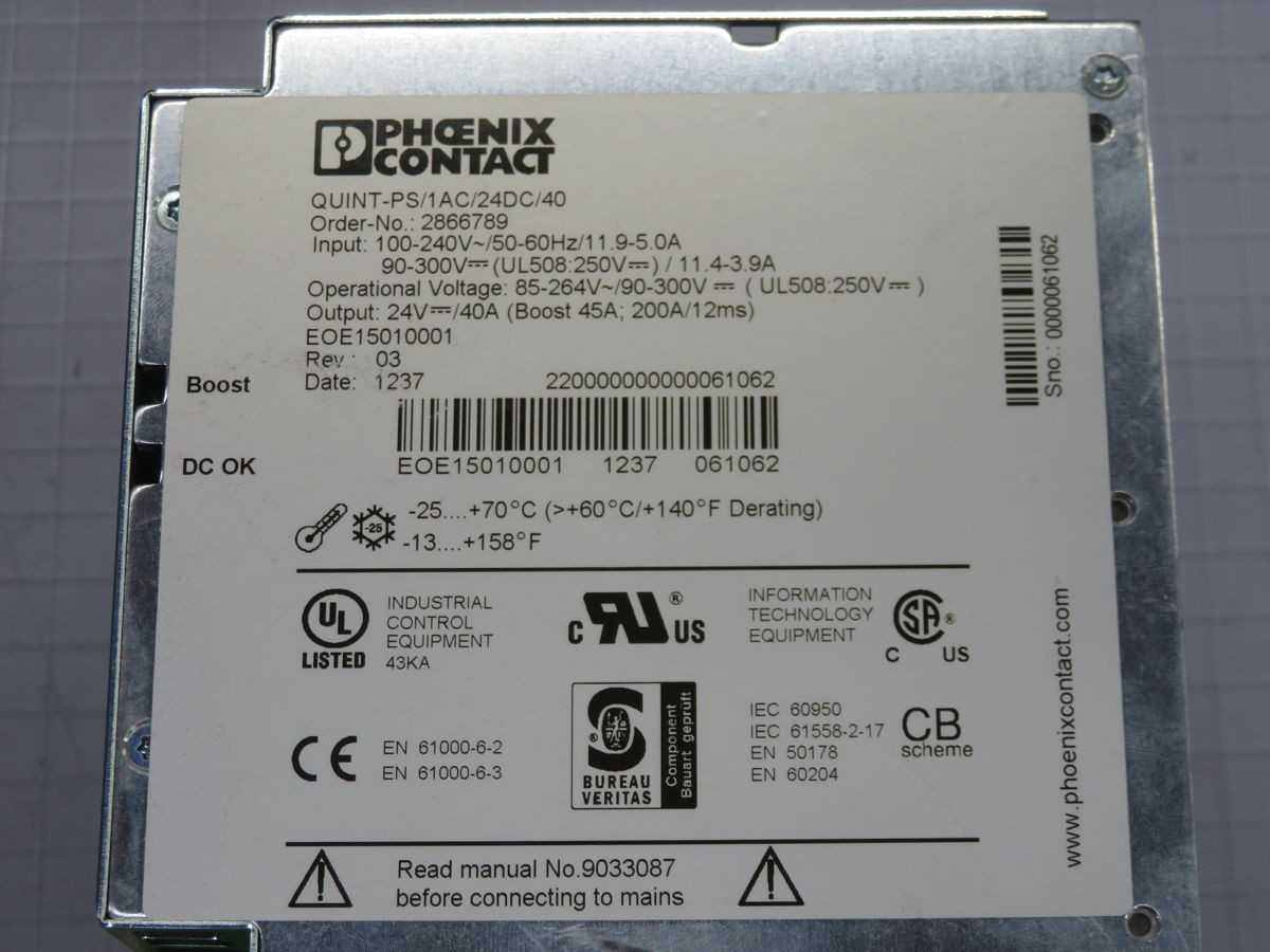 Phoenix Contact Quint-PS 1AC 24DC 40 Power Supply Model 2866789 - POWER SUPPLIES