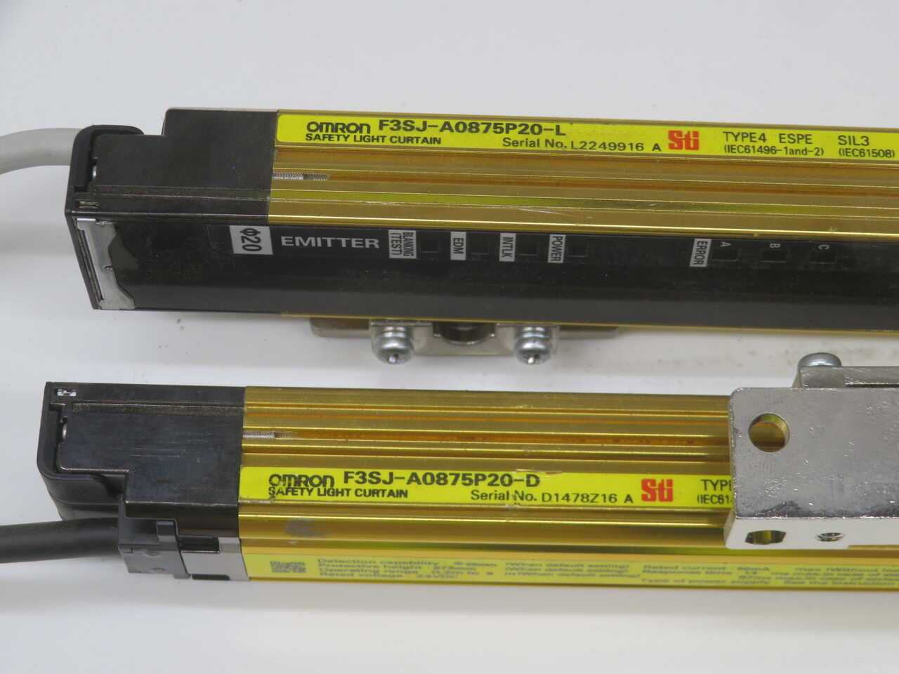 OMRON F3SJ-A0875P20-D F3SJ-A0875P20-L SAFETY LIGHT CURTAIN PAIR - SENSORS