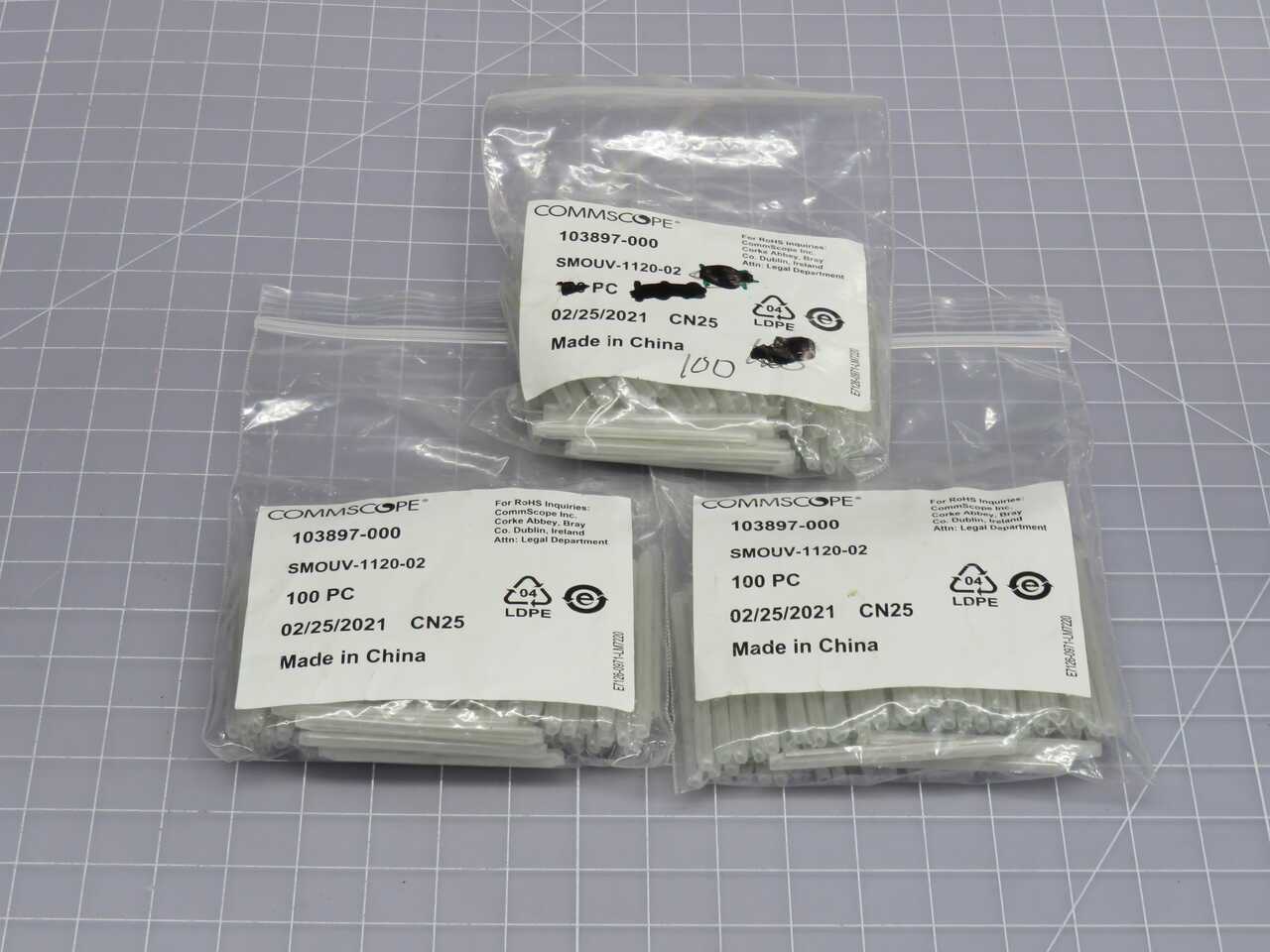 LOT OF 300 COMMSCOPE 103897-000 SMOUV-1120-02 SMOUV FIBER OPTIC SPLICE HEAT SHRINK PROTECTIVE SLEEVE - FIBER OPTIC CABLE