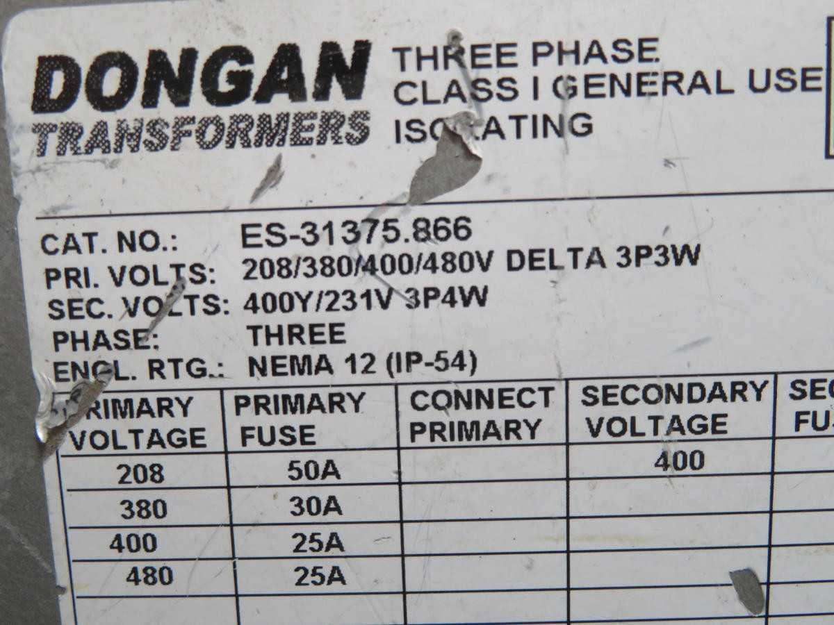 DONGAN ES-31375.866 THREE PHASE CLASS GENERAL USE TRANSFORMER T201352 - INDUSTRIAL PARTS