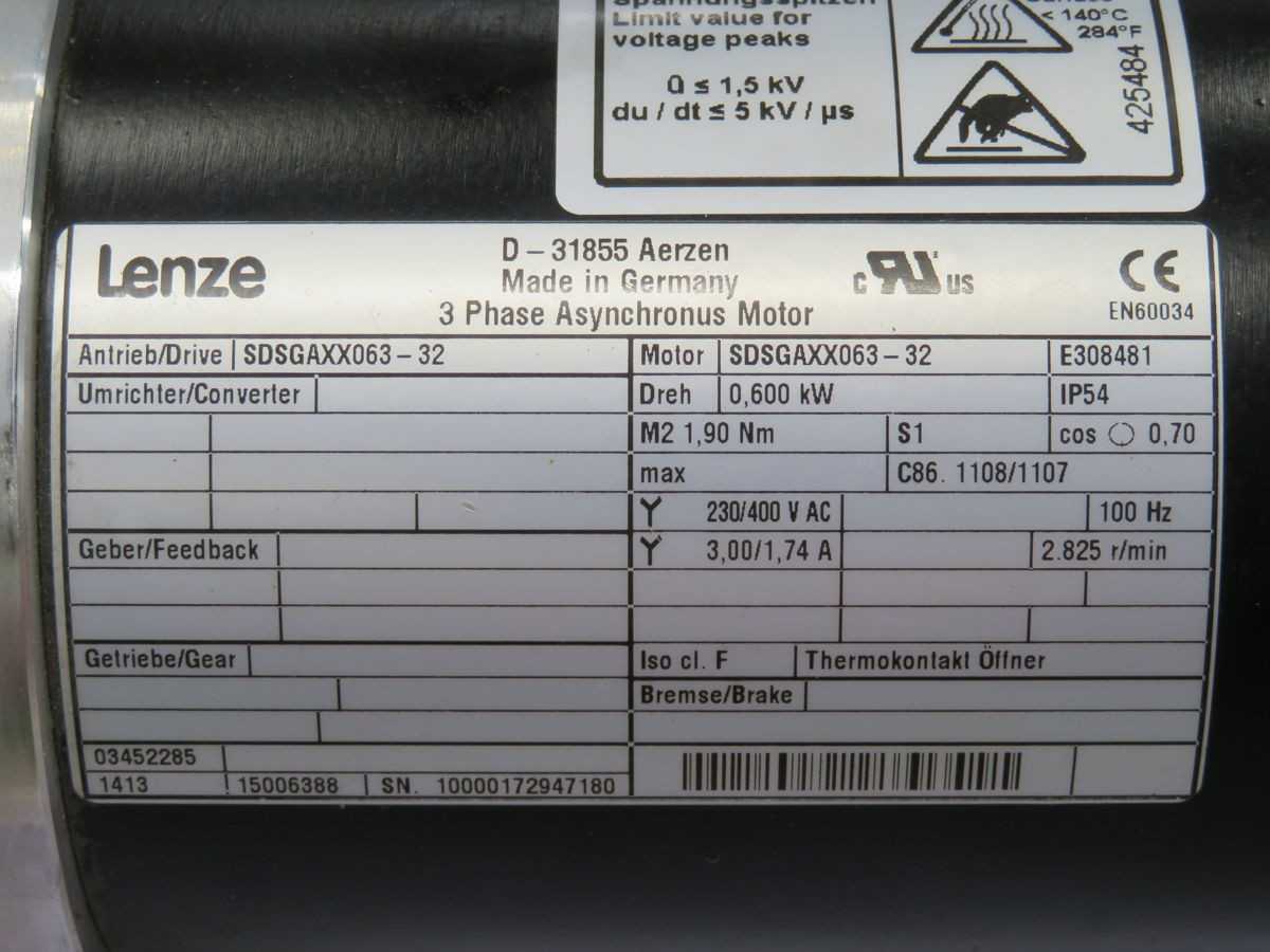LENZE SDSGAXX063-32 ASYNCHRONUS SERVO MOTOR T249188 - SERVO MOTORS