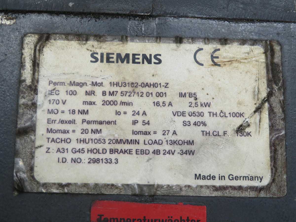 Siemens 1HU3102-0AH01-Z Permanent Magnet Motor T210967 - SERVO MOTORS