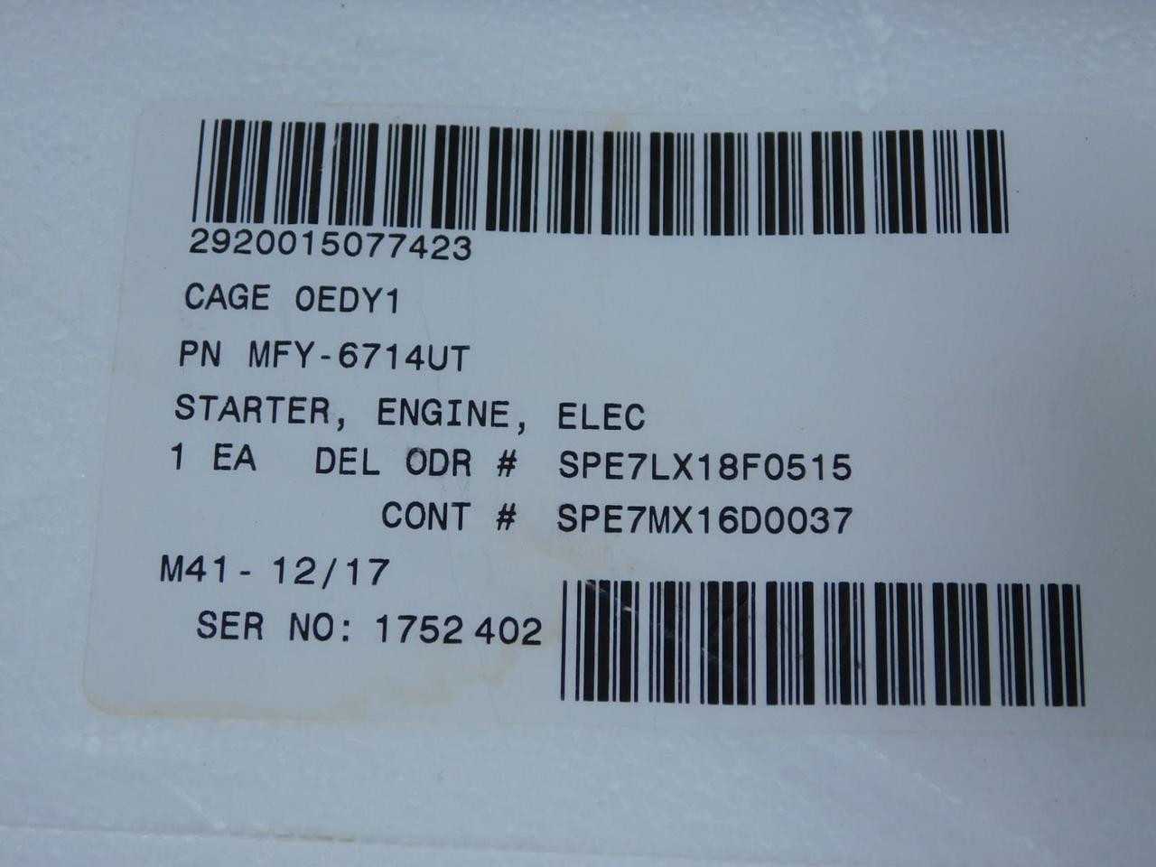MFY-6714UT ENGINE ELECTRIC STARTER T128322 - MOTOR STARTERS