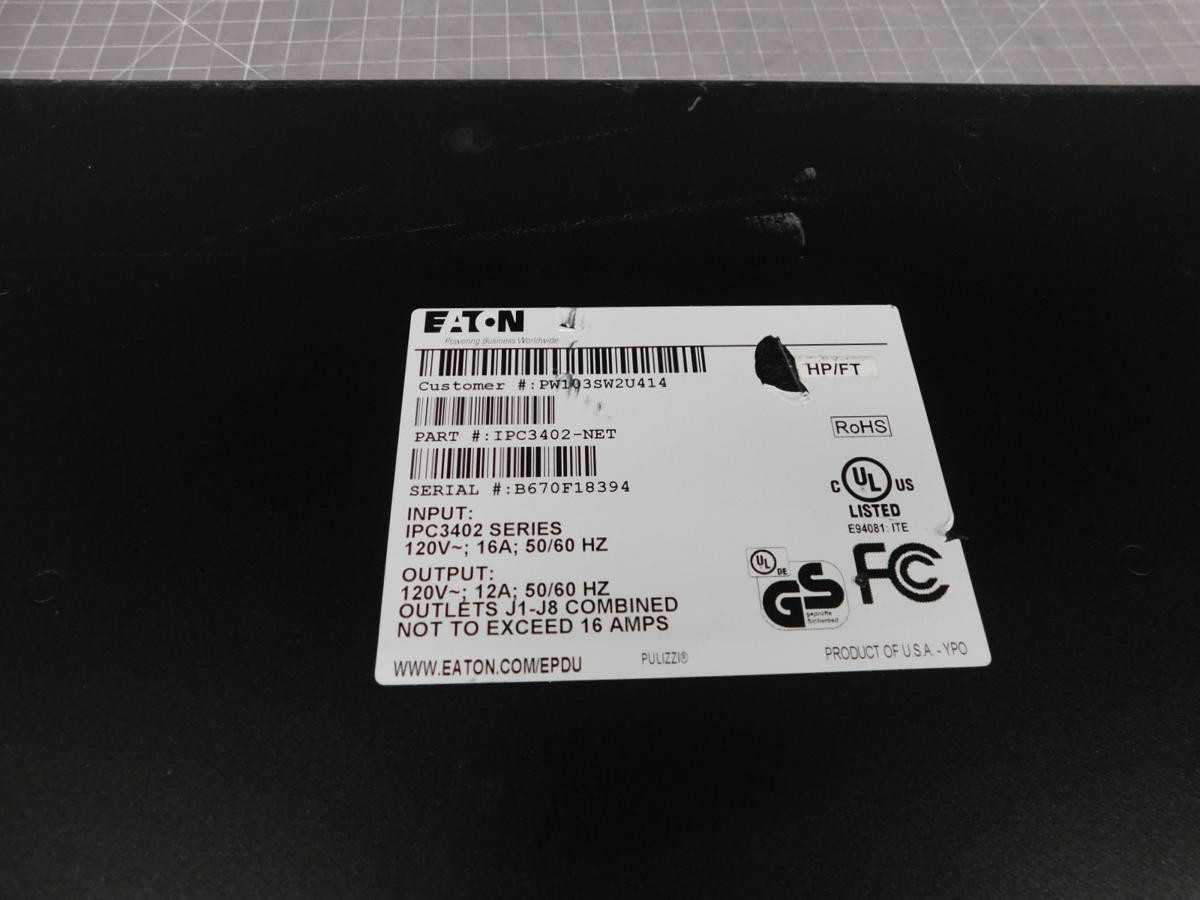 EATON IPC3402-NET INTELLIGENT POWER CONTROLLER, 8 OUTLETS, 19" RACK MOUNTABLE M4532 - ELECTRICAL COMPONENTS