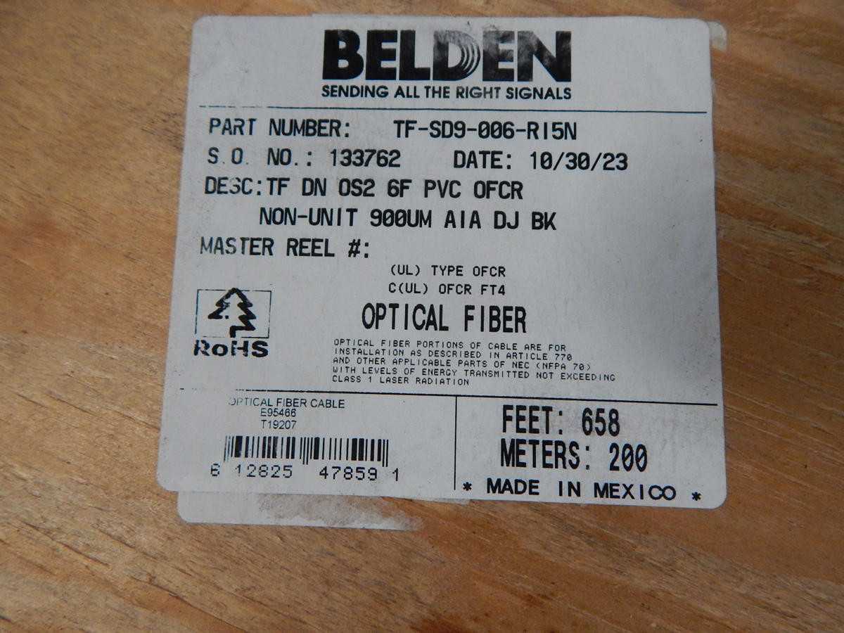 Belden TF-SD9-006-RI5N Armored Optical Fiber Cable, 6 Fiber Single Mode OS2, 658 ft - FIBER OPTIC CABLE
