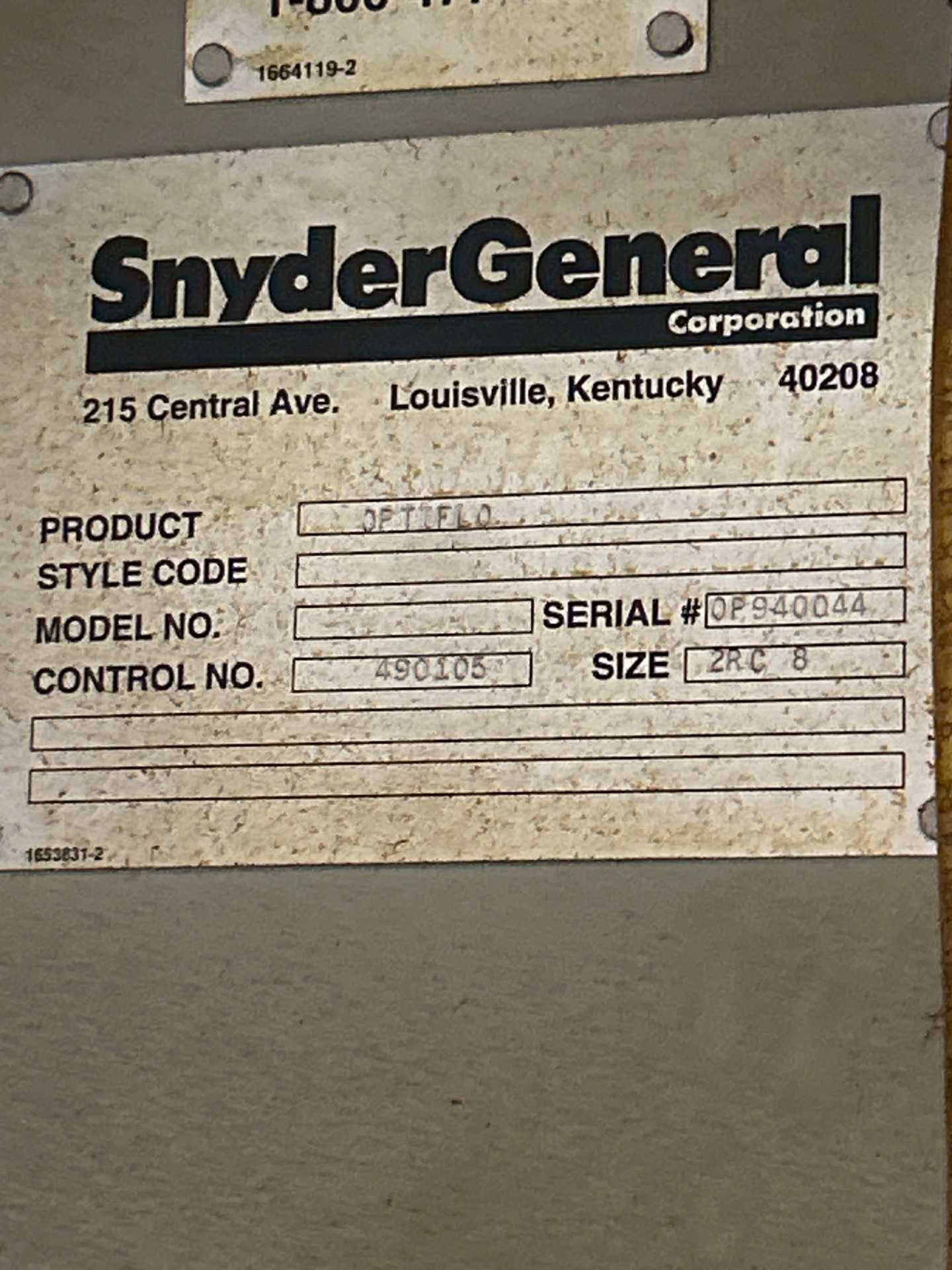 SnyderGeneral OptiFlo Dust Collector 2RC8 - DUST COLLECTOR