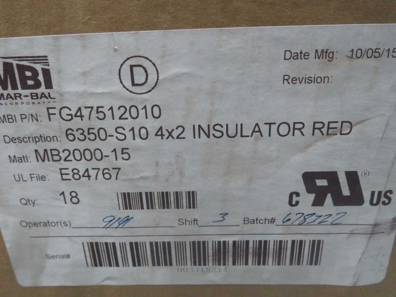 LOT OF 18 MBI FG47512010 MB2000-15 6350-A10 4 X 2 ELECTRICAL GLASTIC STANDOFF INSULATORS RED 5 KV T1 - ELECTRICAL COMPONENTS