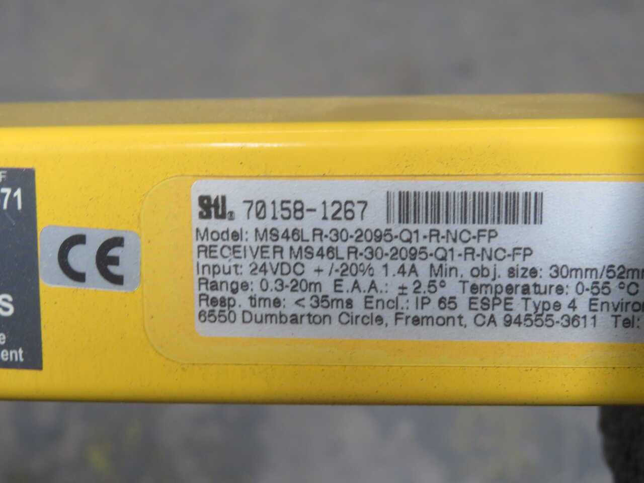 STI MS46LR-30-2095-Q1-R-NC-FP Safety Light Curtain Receiver 70158-1267 - AUTOMATION & CONTROLS