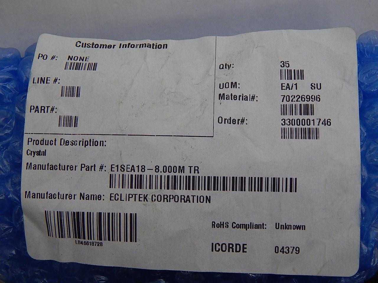 Lot Of 35 Ecliptek E1SEA18-8.000M TR Crystals T88407 - ELECTRICAL COMPONENTS