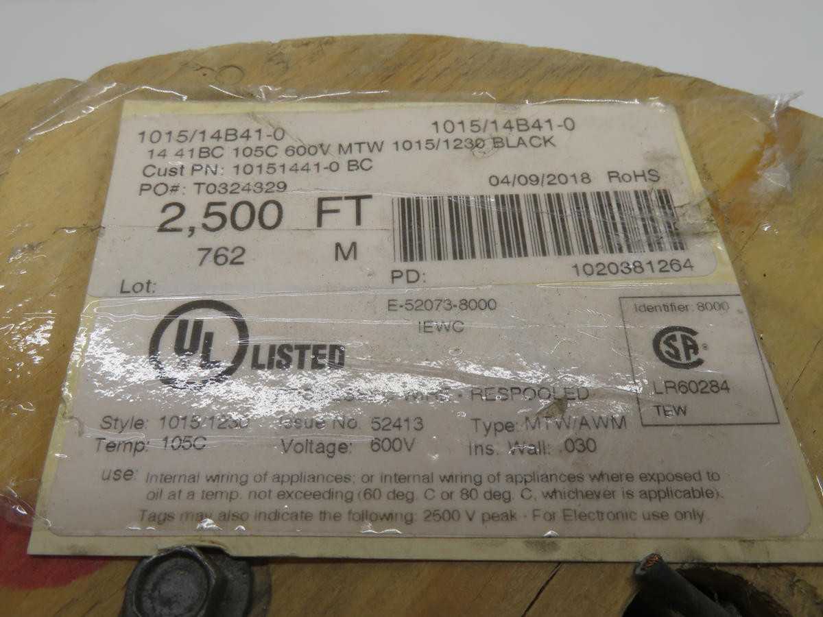 LOT OF 2500 FT ICA 1015/14B41-0 WIRE CABLE 600 V 1015/1230 BLACK - ELECTRICAL WIRE