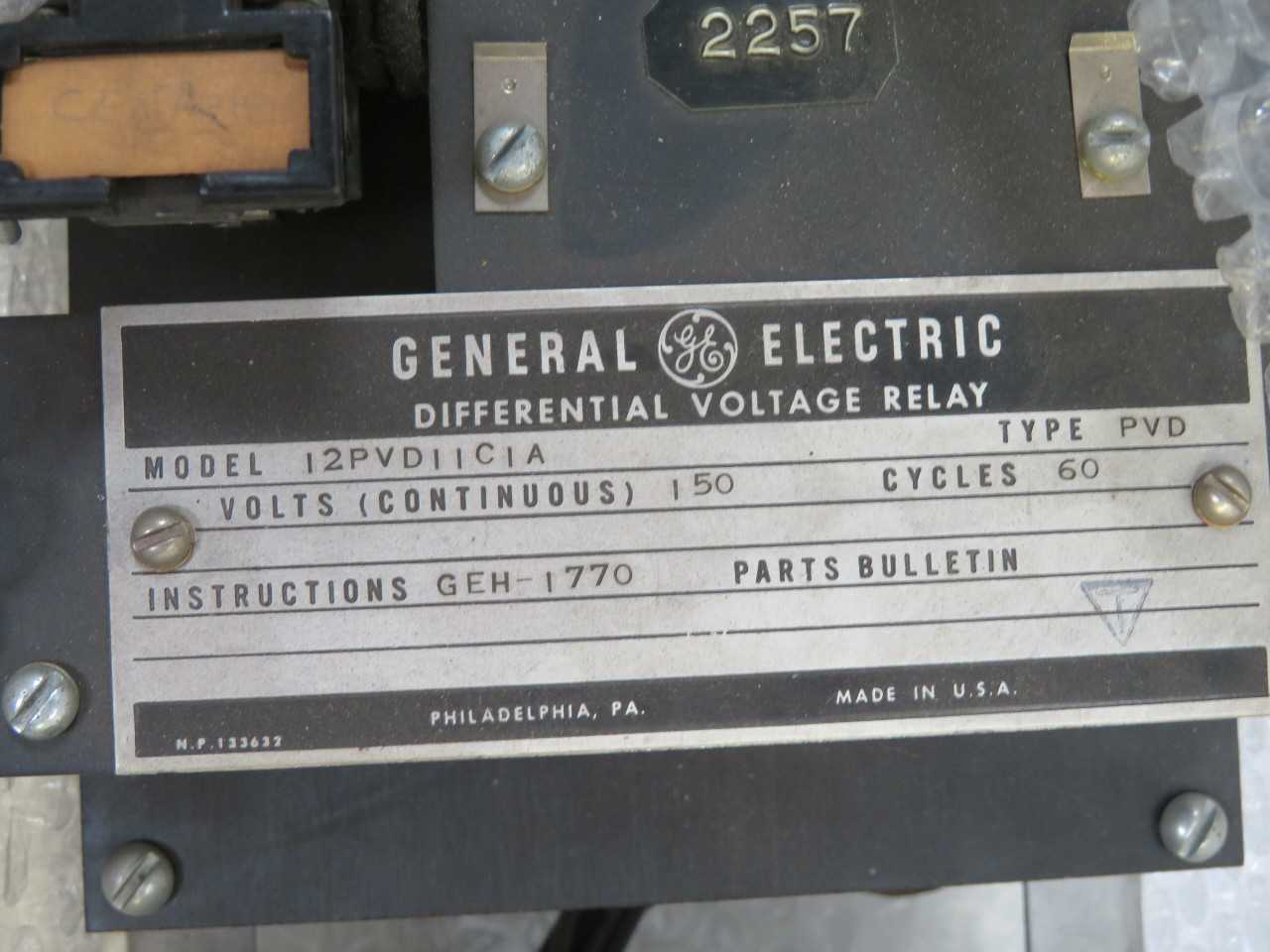 GE 12PVD11C1A DIFFERENTIAL VOLTAGE RELAY PVD T186513 - ELECTRICAL COMPONENTS