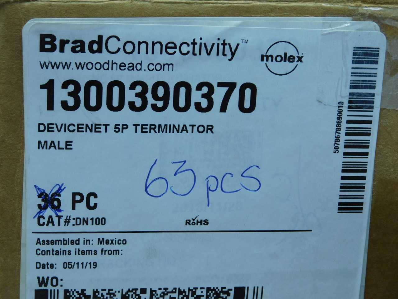 Lot Of 60 Brad Connectivity 1300390370 DN100 DeviceNet 5P Male Connectors 7/8"-16 GR - ELECTRICAL COMPONENTS