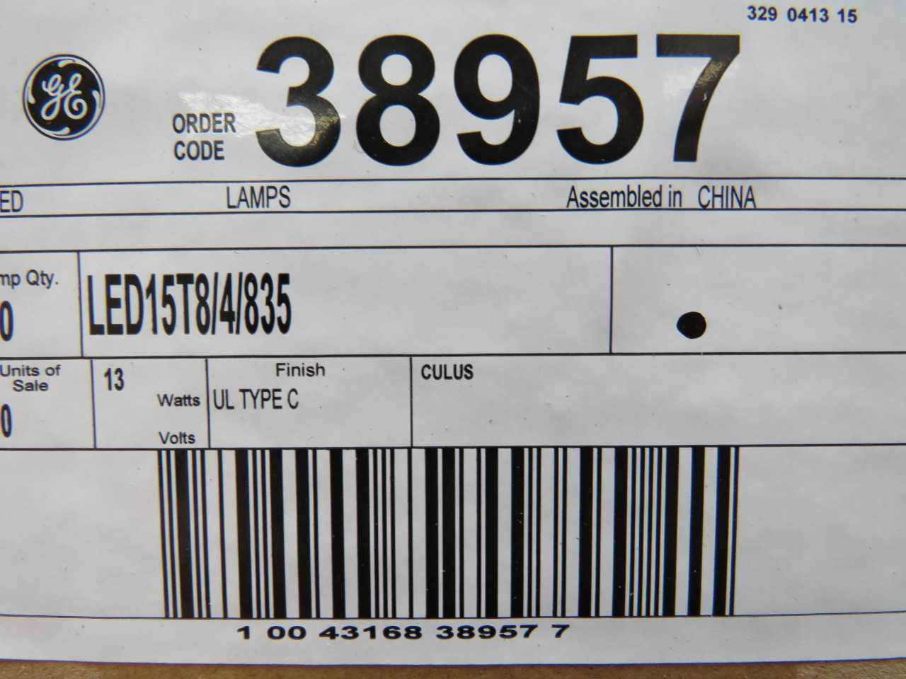 LOT OF 480 GE 38957 LED15T8/4/835 T8 13 WATT LED STRAIGHT TUBE 48 INCH MEDIUM BI-PIN (G13) 3500K DIM - LIGHTING