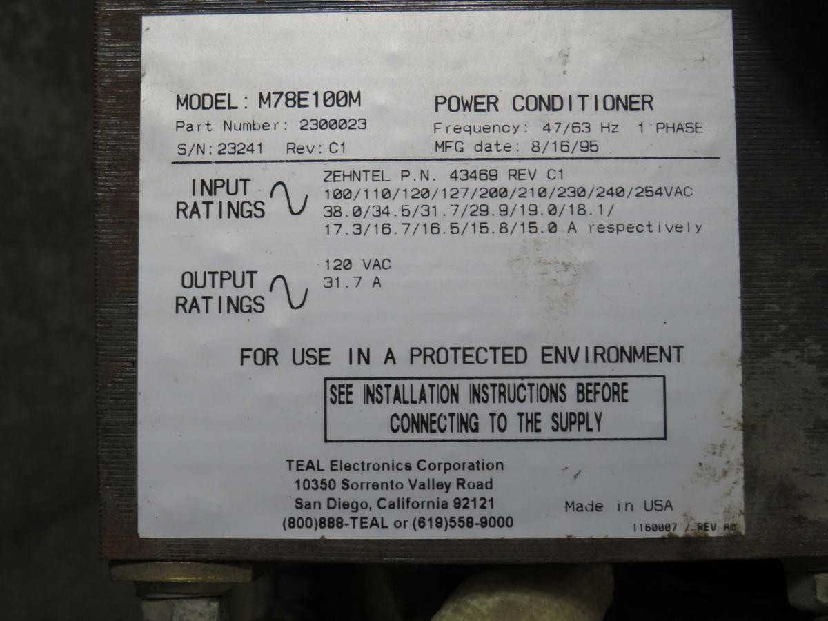TEAL M78E100M 2300023 POWER CONDITIONER 120 VAC 31.7 AMP T195455 - POWER SUPPLIES