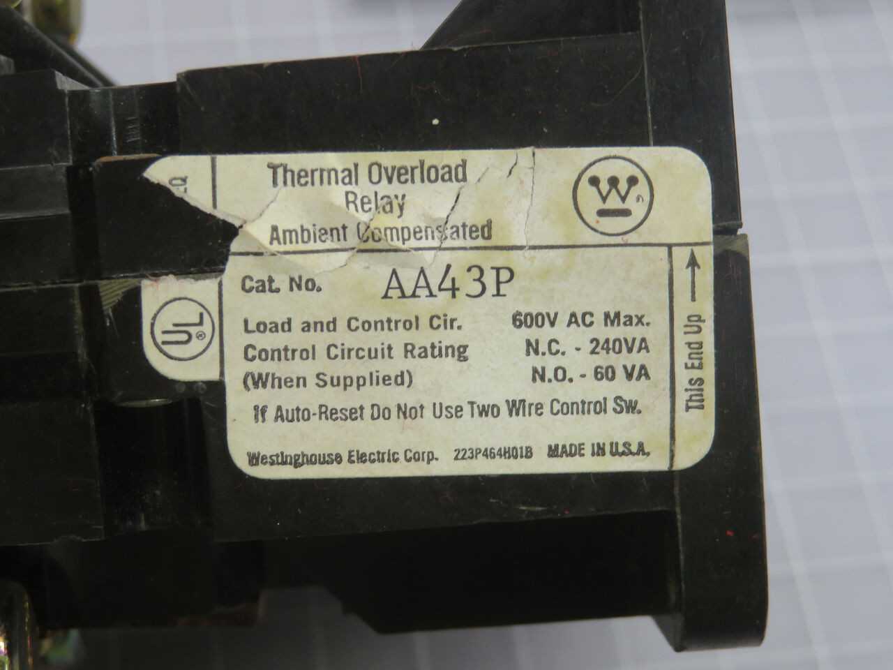 Westinghouse AA43P Thermal Overload Relay T245535 - PROTECTION RELAY