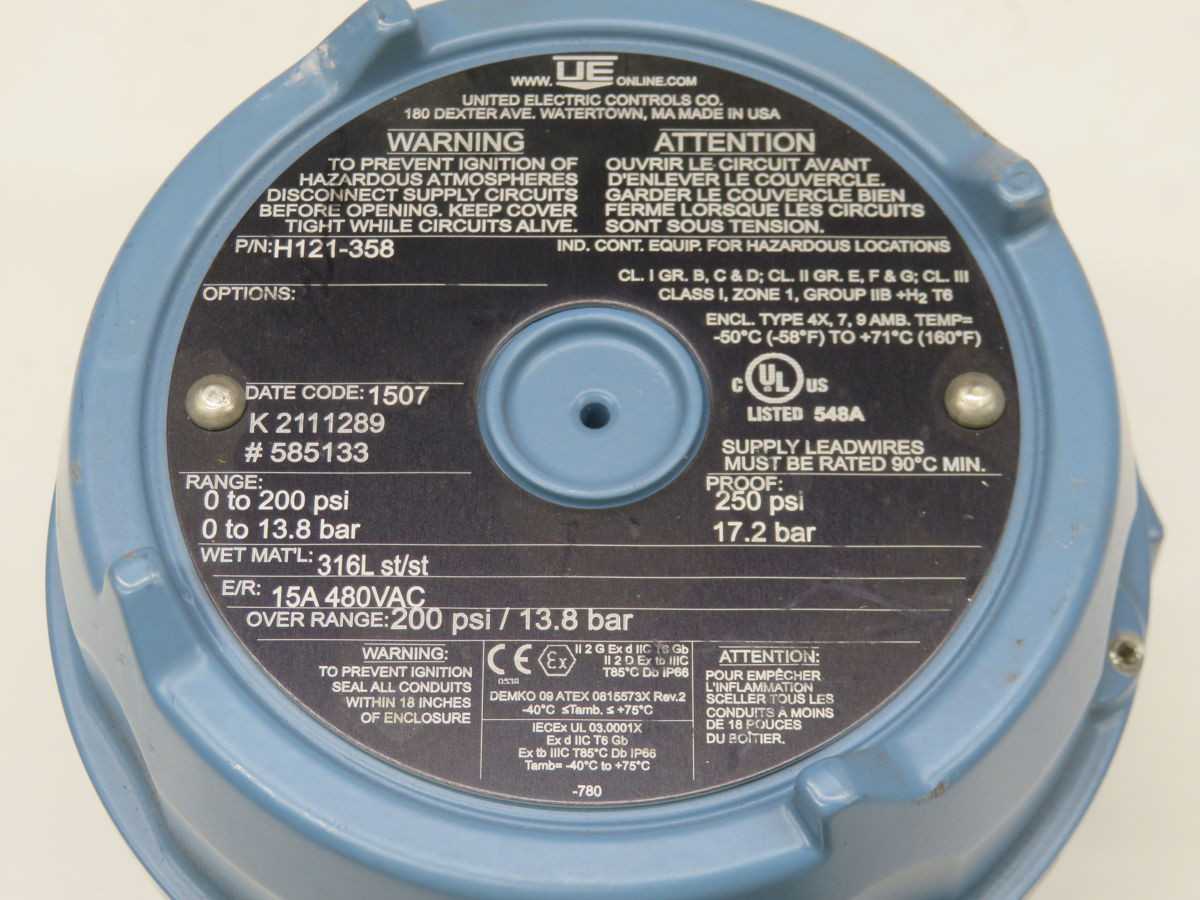 UNITED ELECTRIC H121-358 PRESSURE SWITCH T254496 - SWITCHES