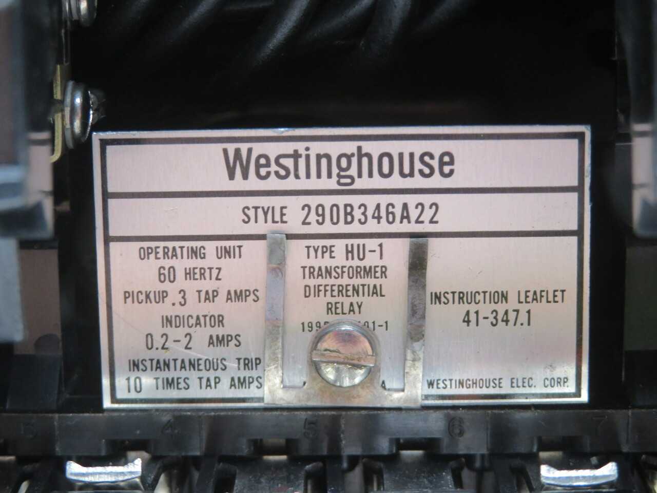 WESTINGHOUSE 290B346A22 TYPE HU-1 TRANSFORMER DIFFERENTIAL RELAY T211690 - PROTECTION RELAY