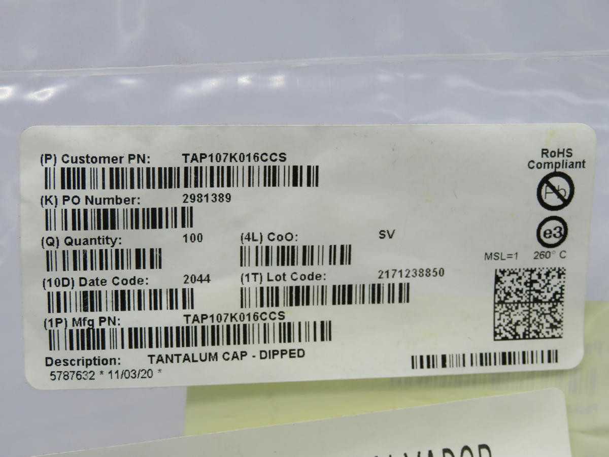 LOT OF 800 KYOCERA TAP107K016CCS TANTALUM CAPACITORS - SOLID LEADED 16V 100UF RADIAL ESR =800MOHMS 1 - ELECTRICAL COMPONENTS