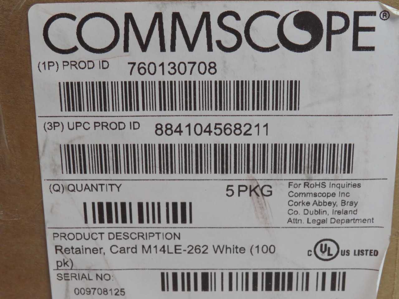 LOT OF 5 COMMSCOPE 760130708 RETAINER CARD M14LE-262 WHITE (100 PK) T167922 - FIBER OPTIC CABLE