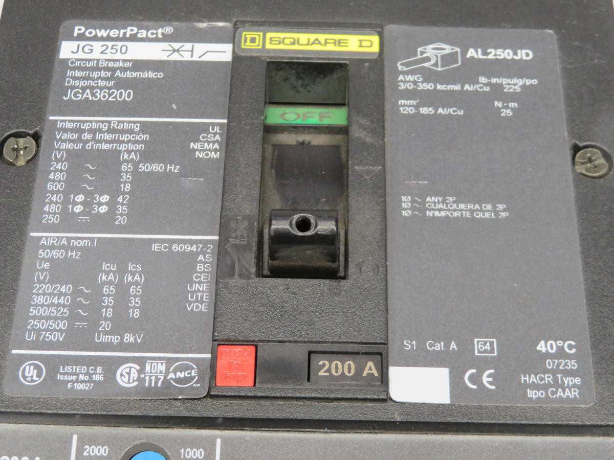 SQUARE D POWERPACT JG 250 CIRCUIT BREAKER 240V 50-60 HZ T195399 - CIRCUIT BREAKERS