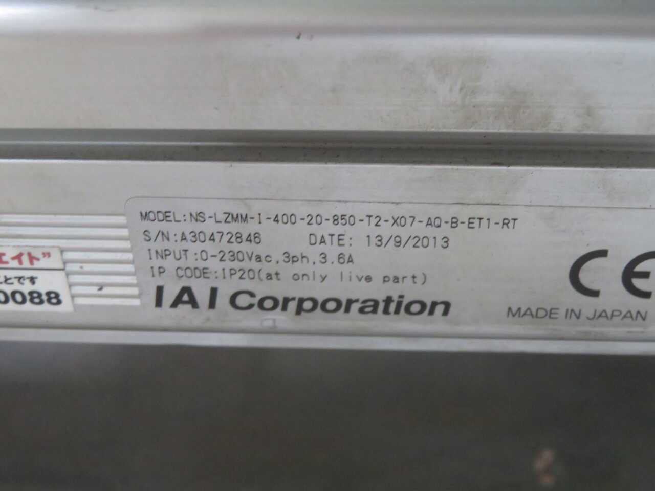 IAI NS-LZMM-I-400-20-850-T2-X07-AQ-B-ET1-RT Actuator 400W 850mm Stroke - SERVO MOTORS
