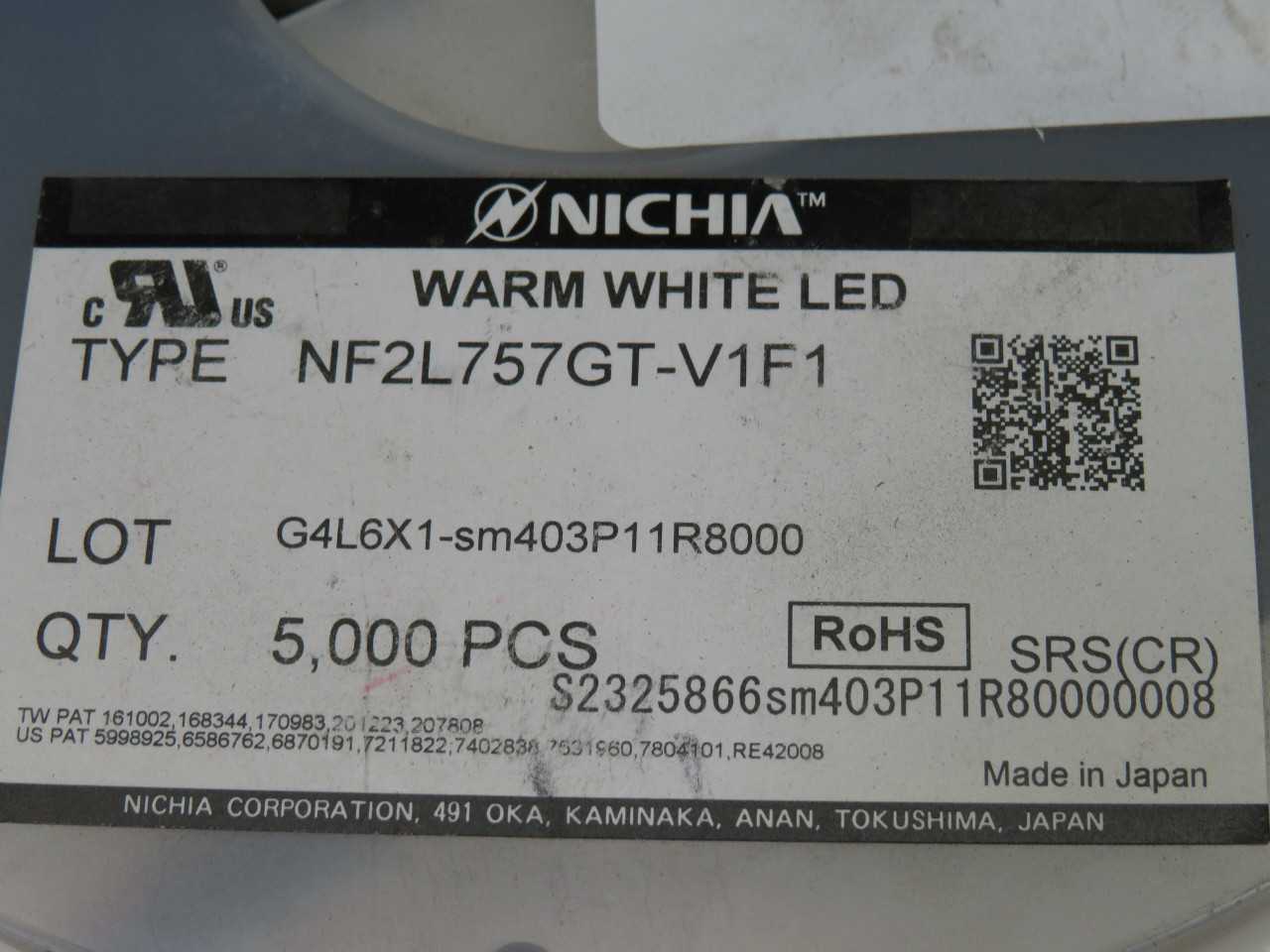 LOT OF 3800 NICHIA FLX-001-0639 NF2L757GT-V1F1 MID POWER WARM WHITE LED CHIP WITH DATA SHEET T171477 - LIGHTING