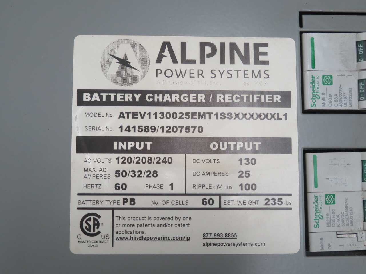 ALPINE POWER SYSTEMS ATEV1130025EMT1SSXXXXXL1 BATTERY CHARGER T272320 - BATTERY CHARGERS