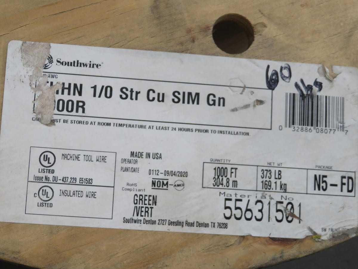 Lot Of 100Ft South Wire Green 1/0 AWG Str Copper Wire Cable Roll T199624 - ELECTRICAL WIRE