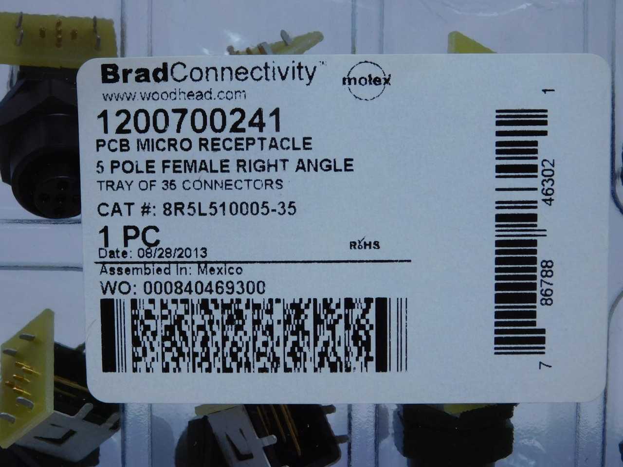 LOT OF 35 MOLEX 1200700241 8R5L510005-35 PCB MICRO RECEPTACLE 5 POLE FEMALE RIGHT ANGLE T136379 - PLUGS & RECEPTACLES