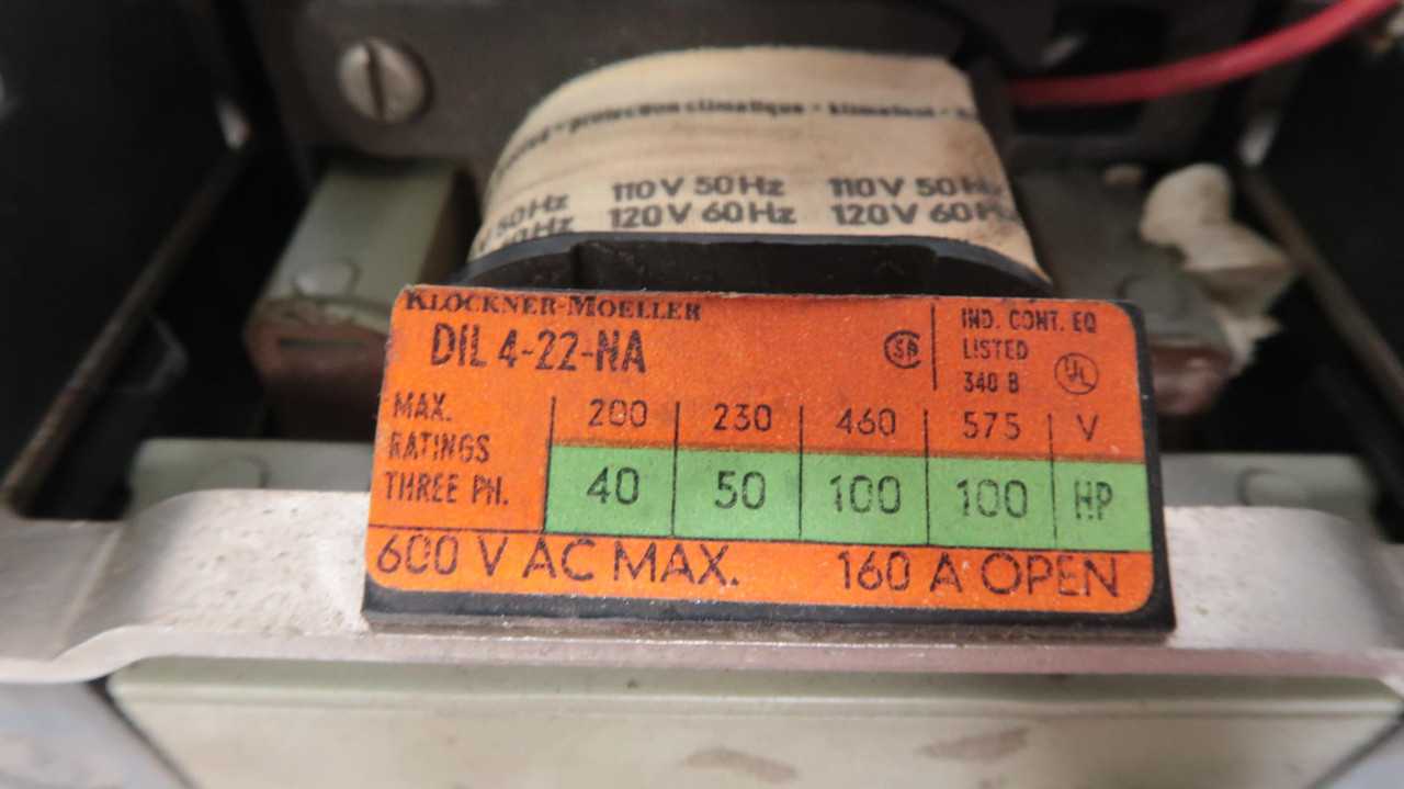 LOT OF 5 KLOCKNER-MOELLER DIL 4-22-NA CONTACTORS 100 HP T159077 - DC CONTACTOR