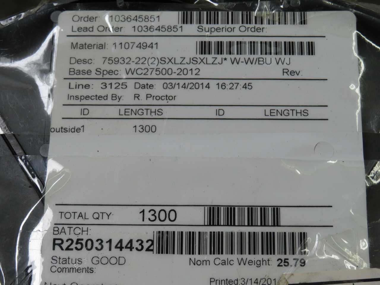 NEXANS M27500-22SB2V73 75932-22(2)SXLZJSXLZJ W-W/BU WJ 1300 FT T190494 - ELECTRICAL WIRE