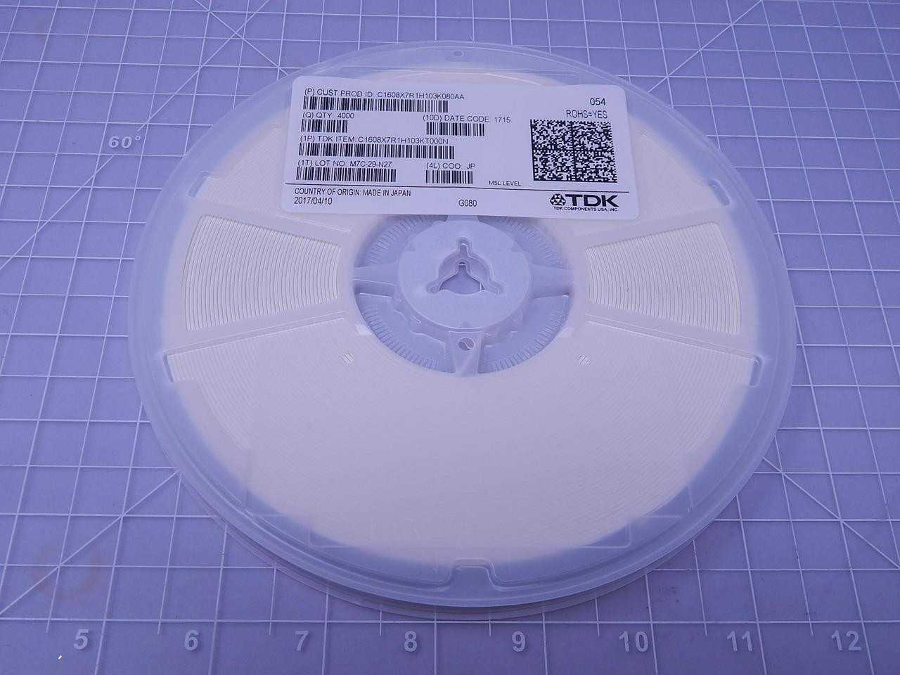LOT OF 4000 TDK C1608X7R1H103K080AA MULTILAYER CERAMIC CAPACITORS MLCC - SMD/SMT 0603 0.01 UF 50 VOL - ELECTRICAL COMPONENTS
