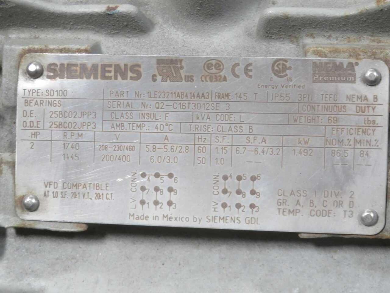 SIEMENS 1LE23211AB414AA3 ELECTRIC MOTOR T271396 - AC MOTOR