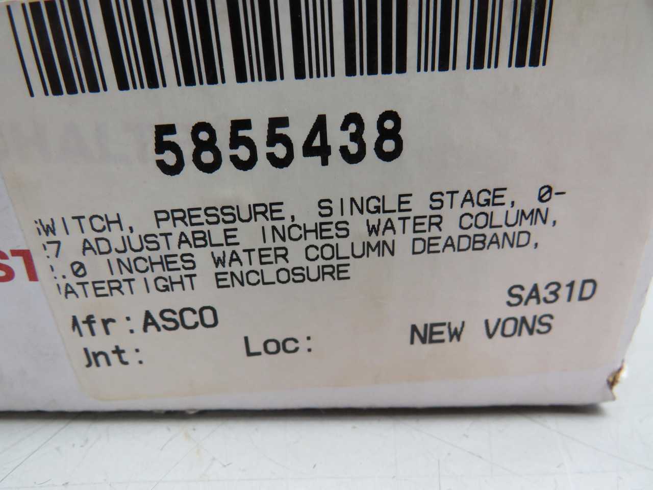 ASCO SA31D TRI-POINT PRESSURE SWITCH T162265 - SWITCHES