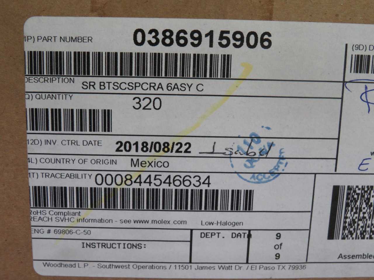 LOT OF 300 MOLEX 0386915906 CONN BARRIER STRIP 6CIRC 0.325"
T153087 - TERMINAL BLOCKS