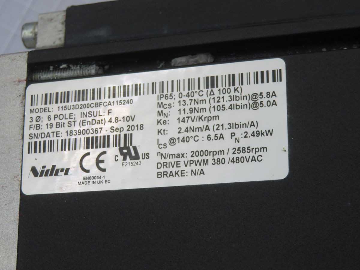 Nidec 115U3D200CBFCA115240 Motor T260968 - High Efficiency Performance - SERVO MOTORS