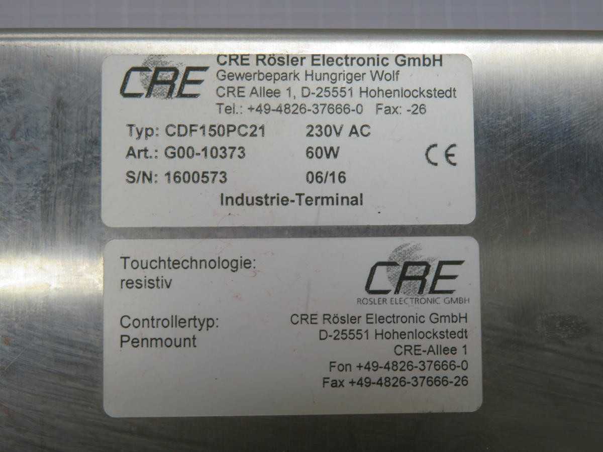 CRE CDF150PC21 INDUSTRIAL DISPLAY & TOUCHCREEN PANEL
T220905 - OPERATOR CONTROLS