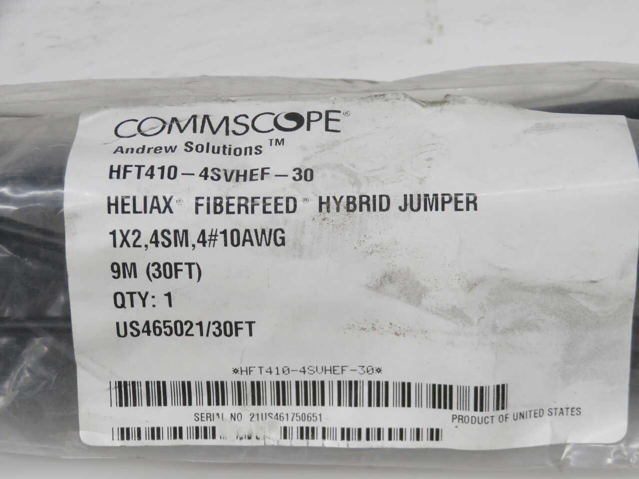 Commscope HFT410-4SVHEF-30 Heliax Fiberfeed Hybrid Cable Assembly, 30ft, 1 DC Feed, 4-Fiber - FIBER OPTIC CABLE