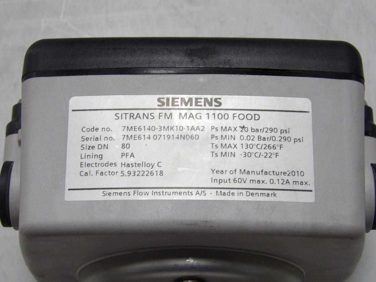 SIEMENS 7ME6140-3MK10-1AA2 SITRAN FM MAG 1100 FOOD ELECTROMAGNETIC FLOW SENSOR T195201 - PRESSURE TRANSMITTER