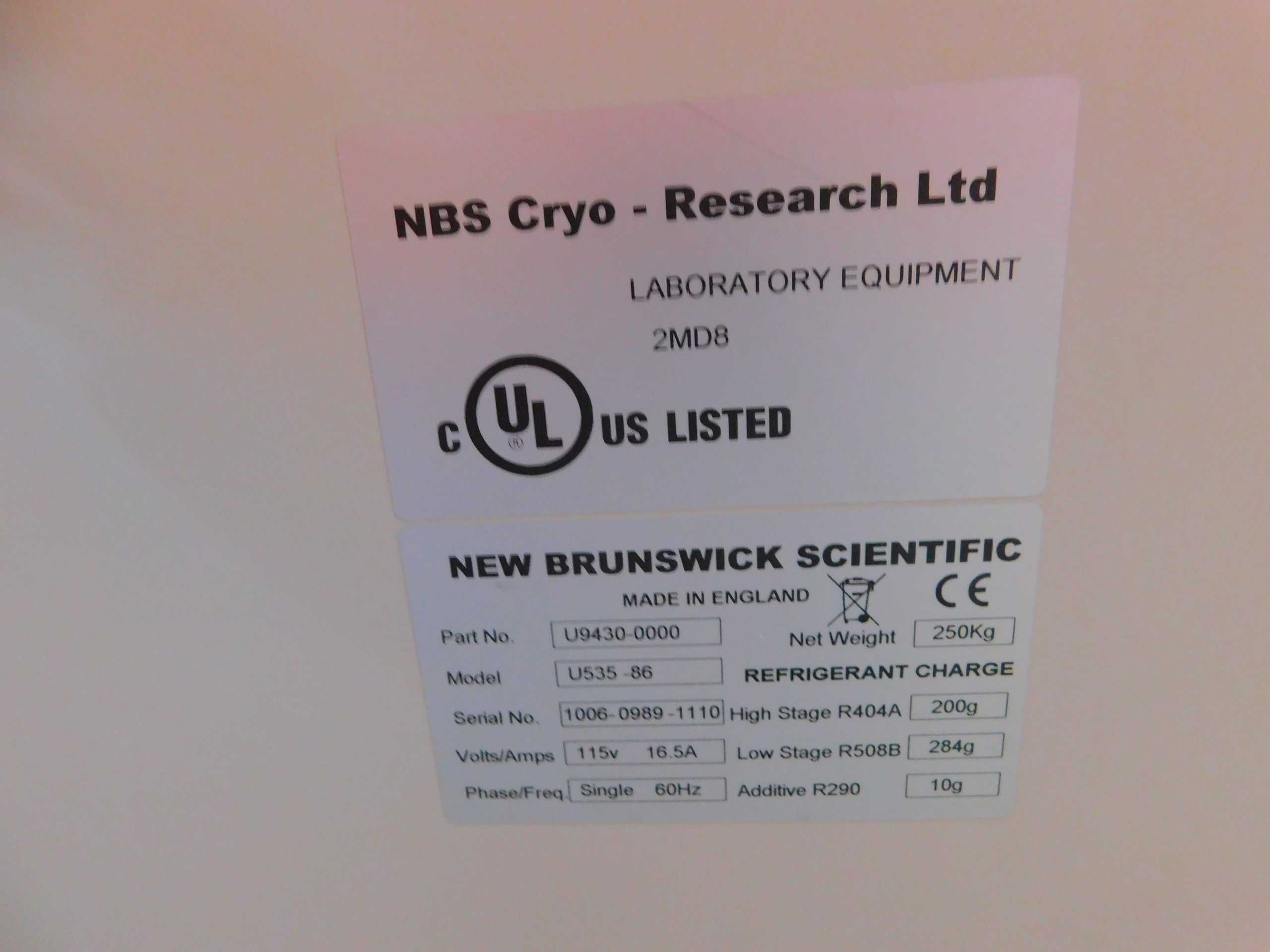 NEW BRUNSWICK SCIENTIFIC U535-86 ULT FREEZER 535L 120VAC 1-PHASE -86C - LAB & SCIENTIFIC