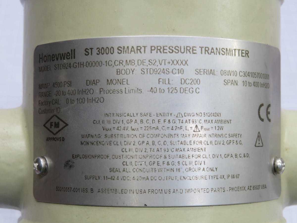 HONEYWELL STD924-G1H-00000-IC 4500PSI SMART PRESSURE TRANSMITTER T213953 - PRESSURE TRANSMITTER