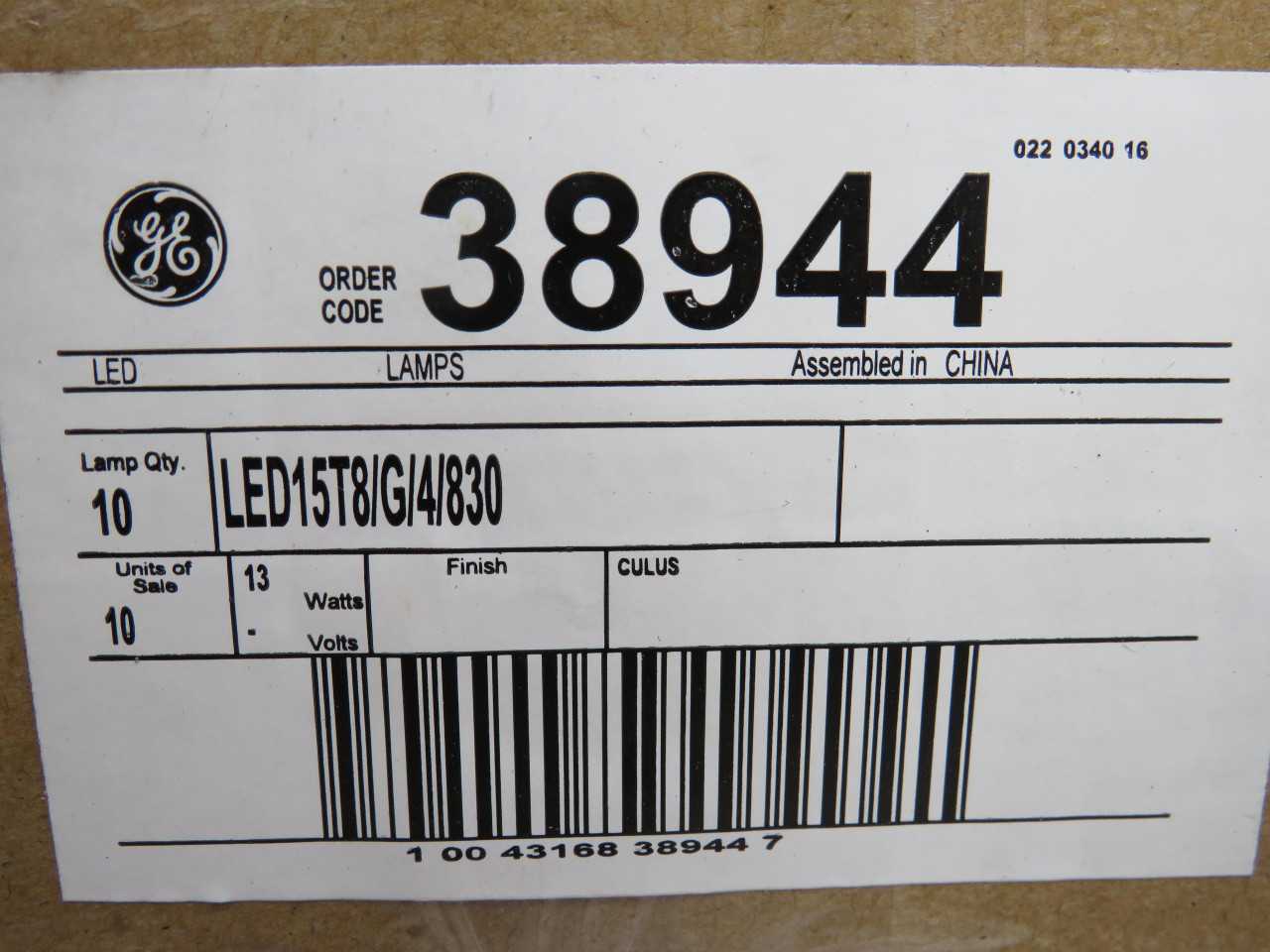 Lot Of 600 GE 38944 13W LED T8 48In Medium Bi-Pin 3000K Tubes - LIGHTING