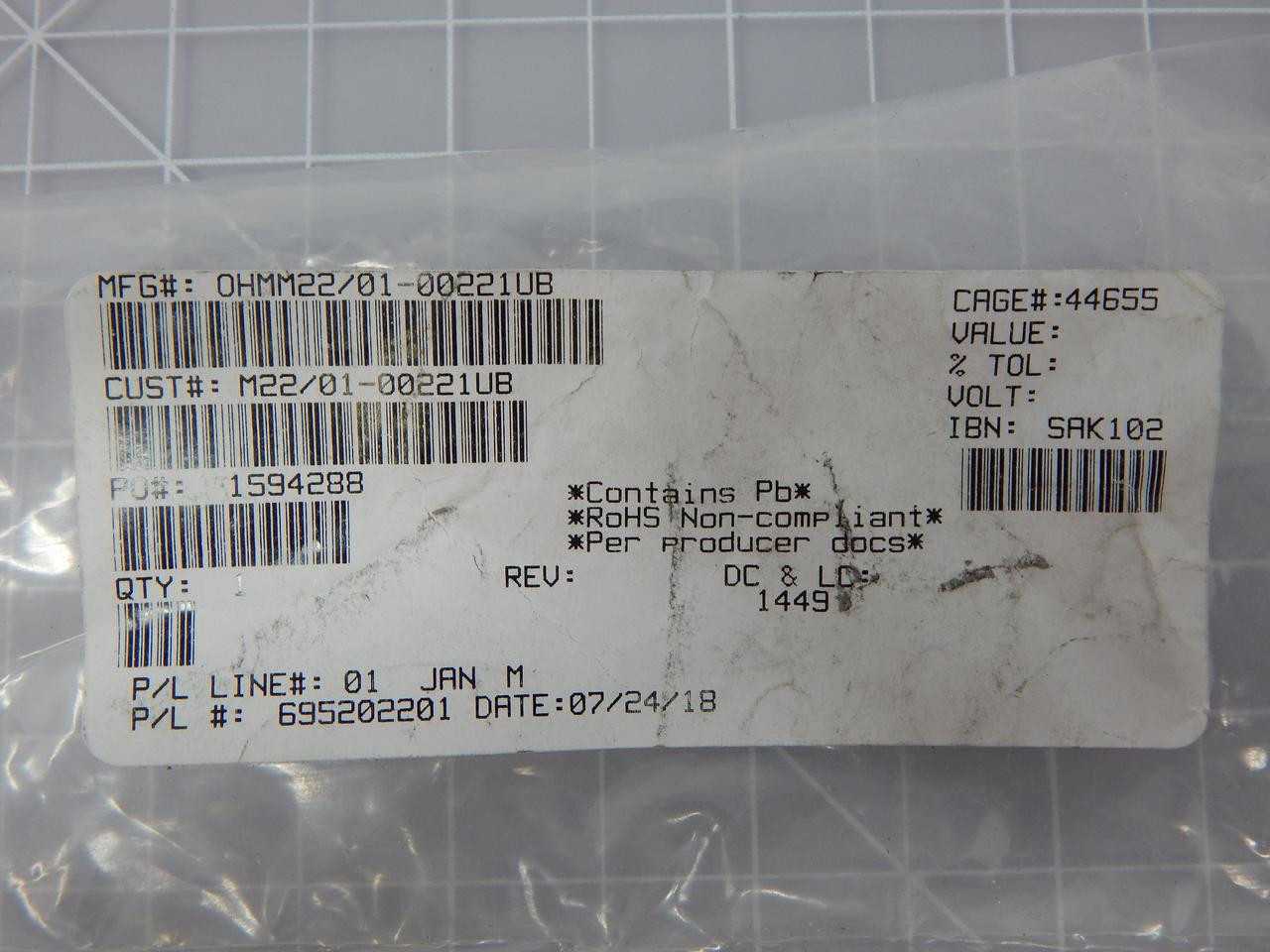 OHMITE M22/01-00221UB 5905-00-567-2331 RESISTOR POTENTIOMETER FOR AIRCRAFT T133610 - ELECTRICAL COMPONENTS