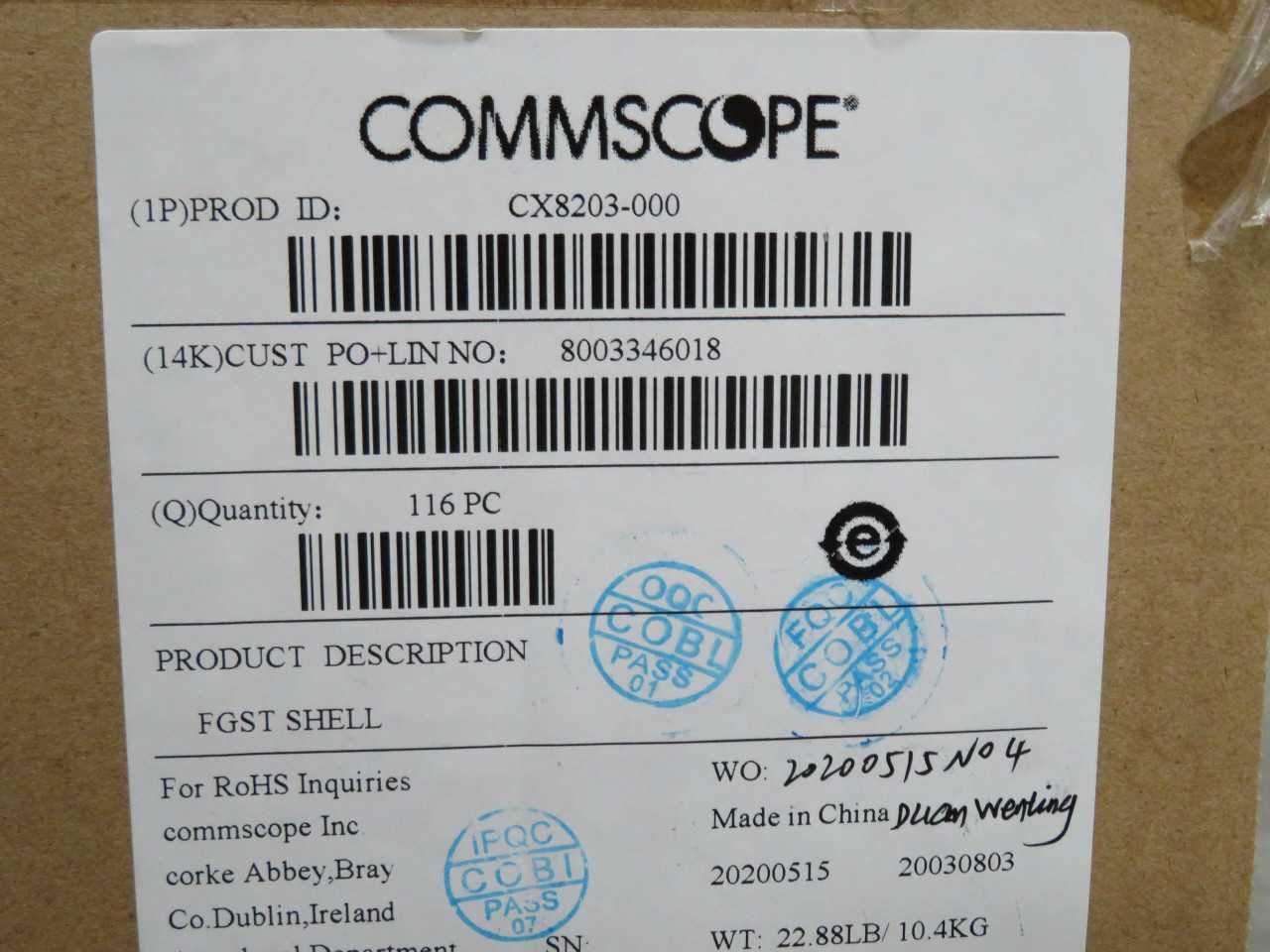 LOT OF 116 COMMSCOPE CX8203-000 STTP062-19321-AB FGST SHELL T183315 - FIBER OPTIC CABLE