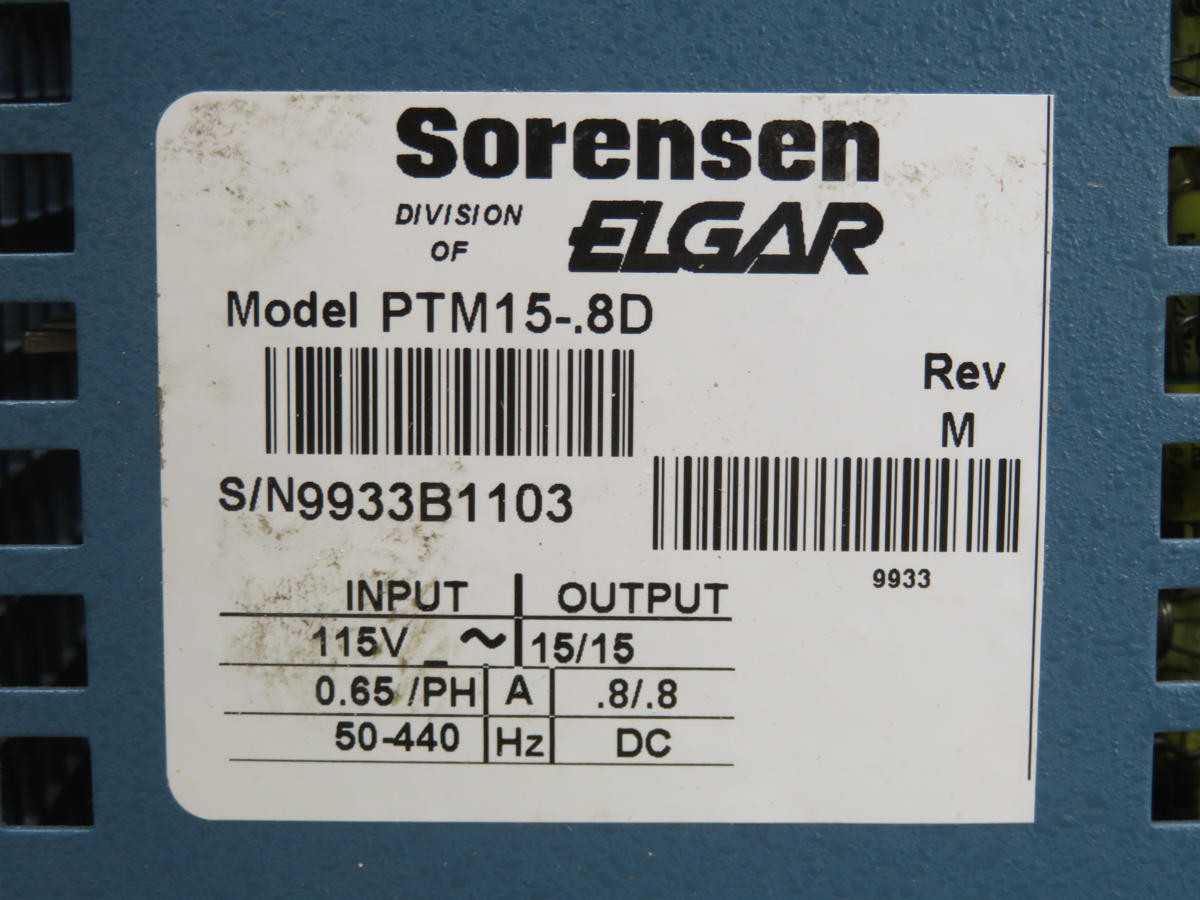 SORENSEN PTM15-.8D POWER SUPPLY T229193 - POWER SUPPLIES