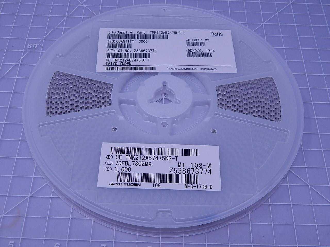 Lot Of 3000 Taiyo Yuden Tmk212Ab7475Kg-T Multilayer Ceramic Capacitors 4.7uF 25V - ELECTRICAL COMPONENTS